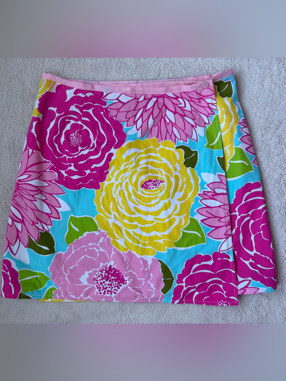 Lilly Pulitzer Floral A-Line Wrap Mini Skirt - Pink, Yellow & Blue Women Size 4